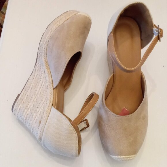 Mary Jane Espadrilles Wedges Heels Sandals EST size 8 Womens Beige Casual Shoes - Picture 5 of 10